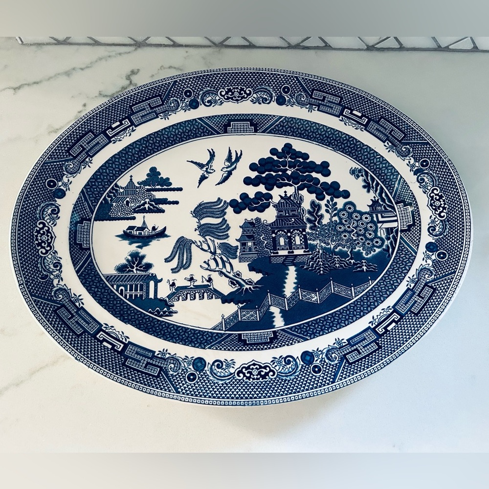 Willow Johnson Bros Blue and White Oval Platter - vintage
